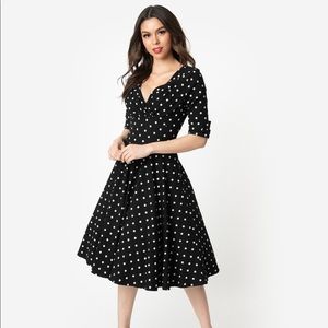 Stretchy Unique Vintage Polkadot A-line Dress